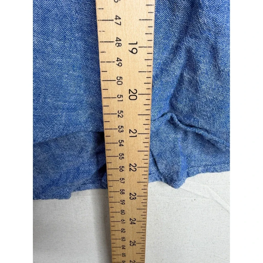 Westbound Womens Chambray Linen Tie Front V Neck Blouse Size Large Blue_6